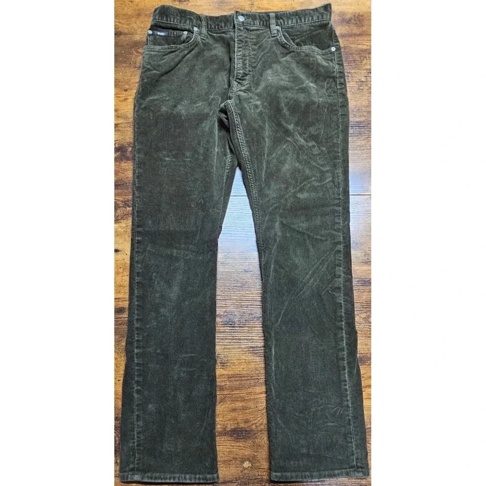 Polo Ralph Lauren Men's Varick Slim Straight 33x32 Olive Green Corduroy 5 Pocket